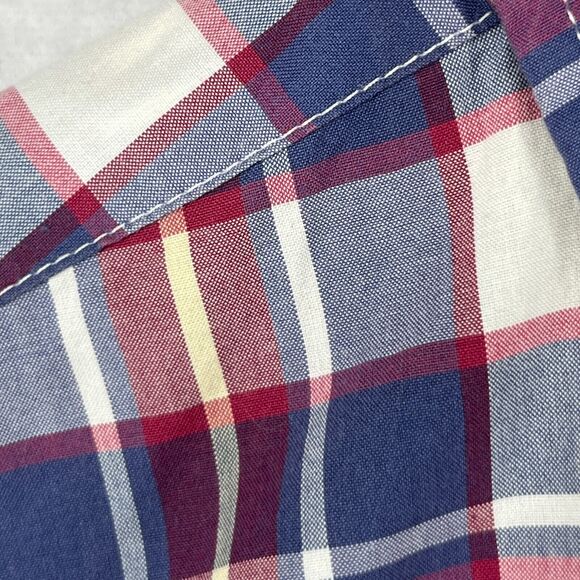 J.CREW Shirt Mens L 2-Ply Yarns Plaid Button Up Secret Wash Organic Cotton Blue - Picture 9 of 14